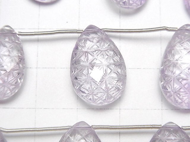 [Video]High Quality Amethyst AAA Carved Pear shape 1strand (5pcs)