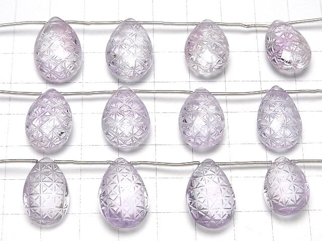 [Video]High Quality Amethyst AAA Carved Pear shape 1strand (5pcs)