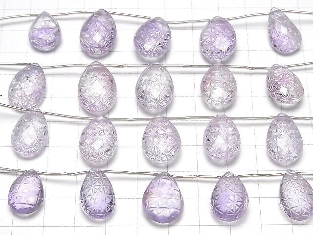 [Video]High Quality Amethyst AAA Carved Pear shape 1strand (5pcs)