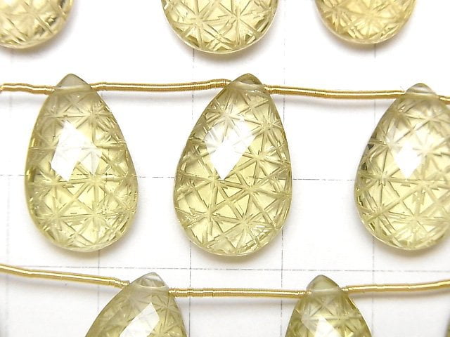 [Video]High Quality Lemon Quartz AAA Carved Pear shape 1strand (5pcs)