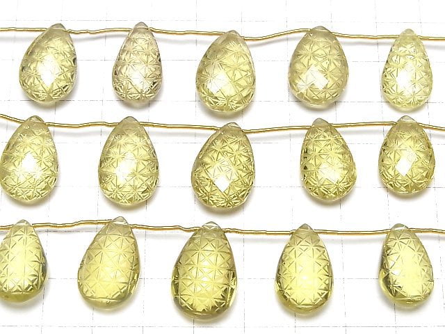 [Video]High Quality Lemon Quartz AAA Carved Pear shape 1strand (5pcs)