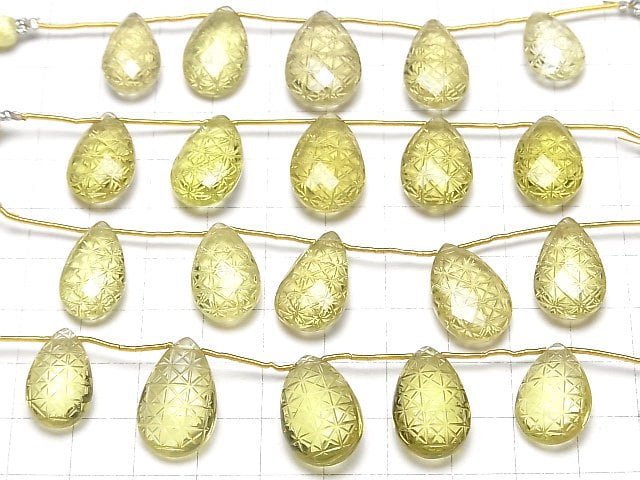 [Video]High Quality Lemon Quartz AAA Carved Pear shape 1strand (5pcs)