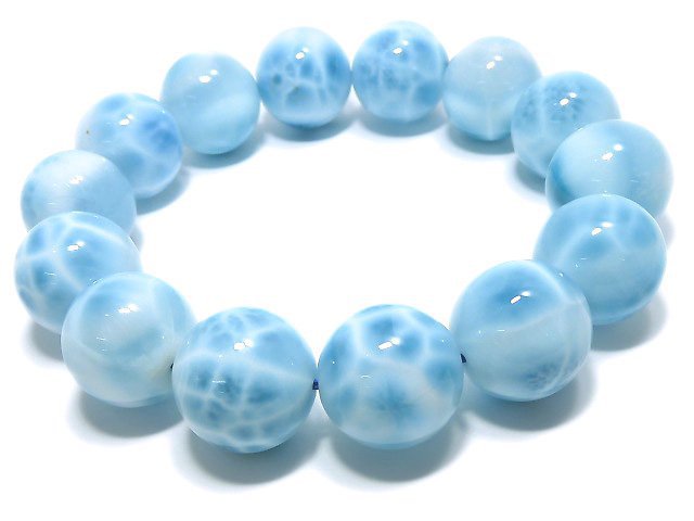 [Video][One of a kind] High Quality Larimar Pectolite AAA Round 16mm Bracelet NO.502