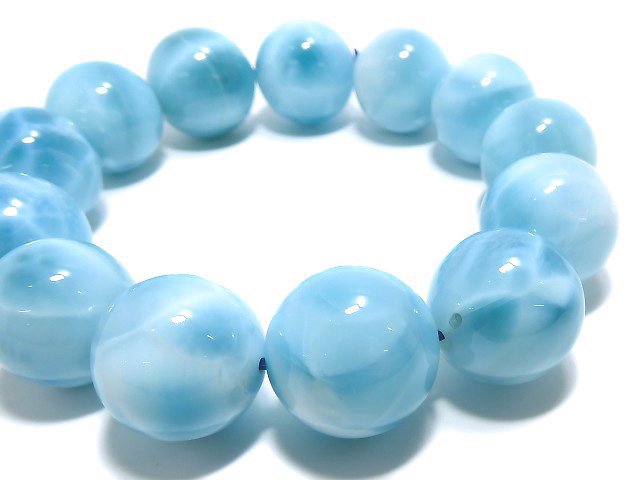 [Video][One of a kind] High Quality Larimar Pectolite AAA Round 17mm Bracelet NO.503