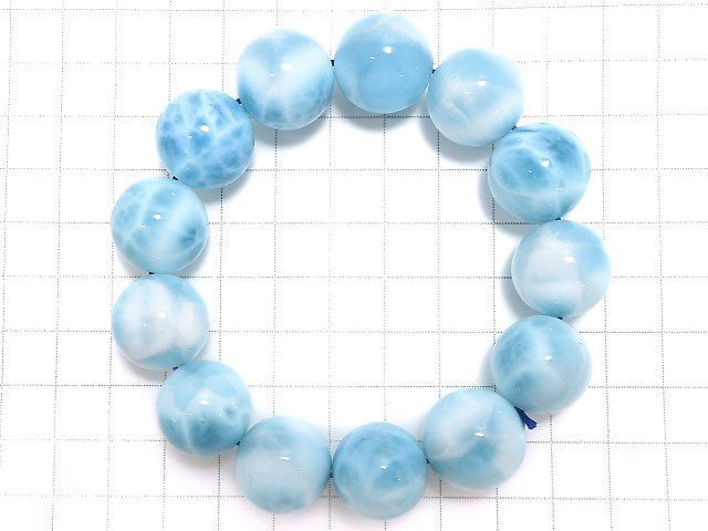 [Video][One of a kind] High Quality Larimar Pectolite AAA Round 17mm Bracelet NO.504