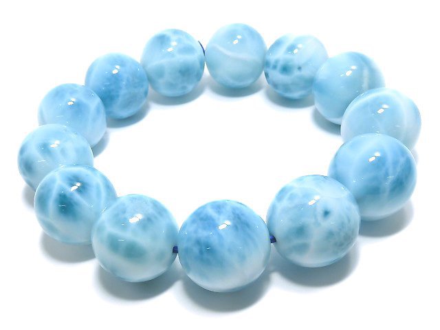 [Video][One of a kind] High Quality Larimar Pectolite AAA Round 17mm Bracelet NO.504