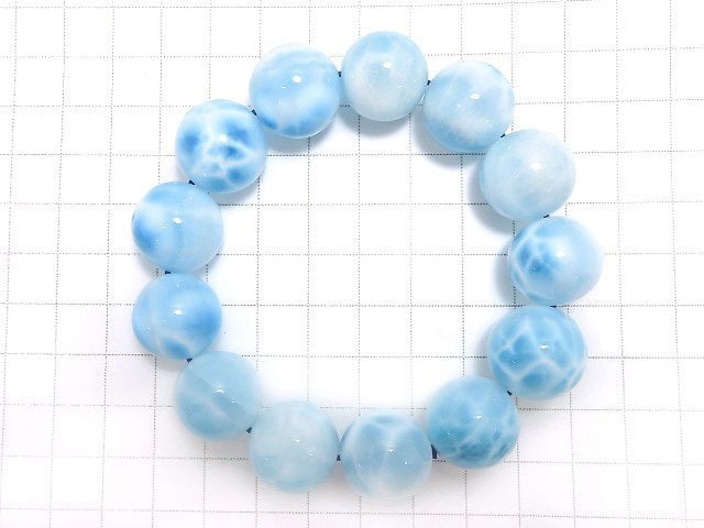 [Video][One of a kind] High Quality Larimar Pectolite AAA Round 17mm Bracelet NO.505