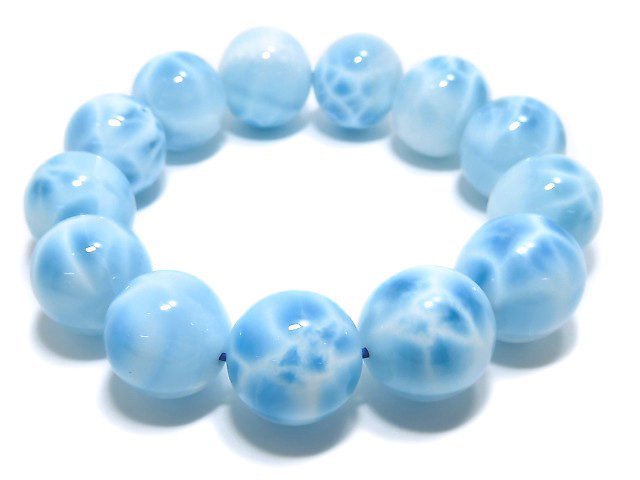 [Video][One of a kind] High Quality Larimar Pectolite AAA Round 17mm Bracelet NO.505