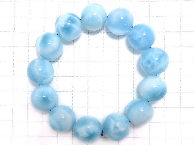 [Video][One of a kind] High Quality Larimar Pectolite AAA Round 17mm Bracelet NO.506