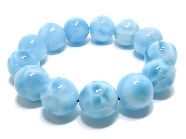 [Video][One of a kind] High Quality Larimar Pectolite AAA Round 17mm Bracelet NO.506