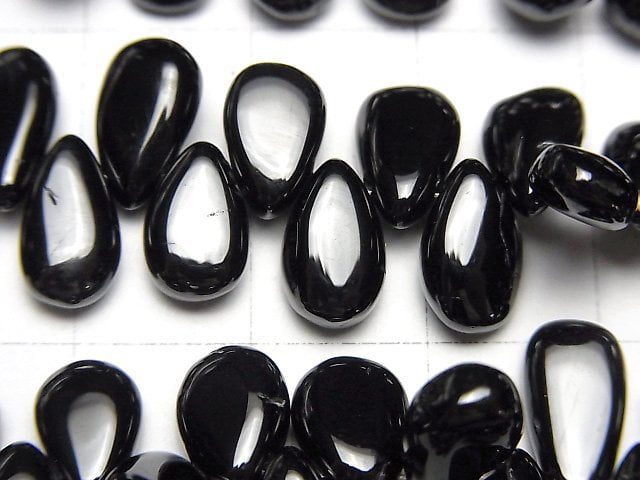 [Video] Black Tourmaline AAA- Pear shape (Smooth) half or 1strand beads (aprx.7inch/18cm)