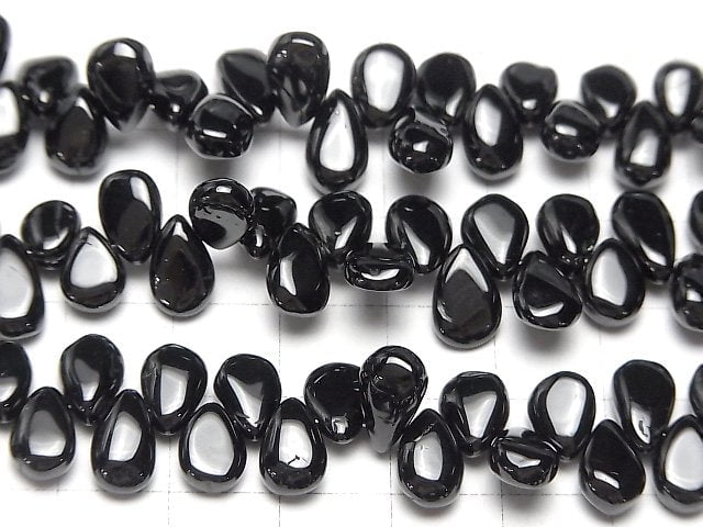 [Video] Black Tourmaline AAA- Pear shape (Smooth) half or 1strand beads (aprx.7inch/18cm)