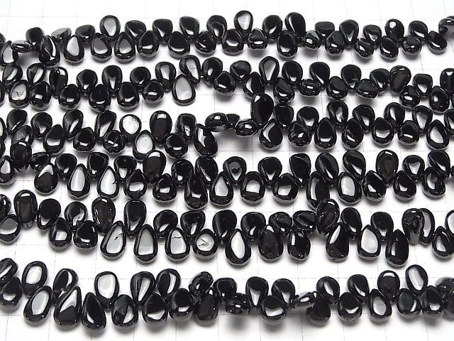 [Video] Black Tourmaline AAA- Pear shape (Smooth) half or 1strand beads (aprx.7inch/18cm)