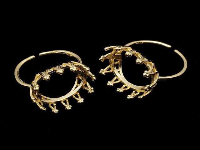 [Video] Silver925 Crown Ring Frame (Prong Setting) Horizontal Oval 14x10mm 18KGP Free Size 1pc