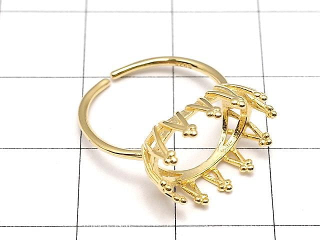[Video] Silver925 Crown Ring Frame (Prong Setting) Horizontal Oval 14x10mm 18KGP Free Size 1pc