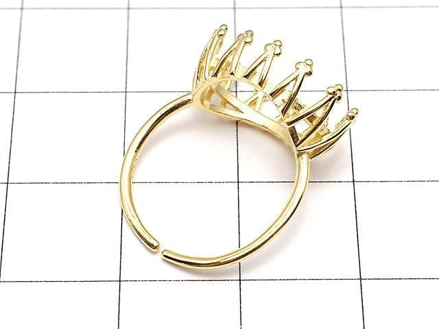 [Video] Silver925 Crown Ring Frame (Prong Setting) Horizontal Oval 14x10mm 18KGP Free Size 1pc