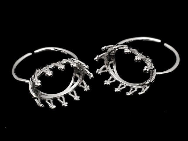 [Video] Silver925 Crown Ring Frame (Prong Setting) Horizontal Oval 14x10mm Rhodium Plated One Size Fits All 1pc