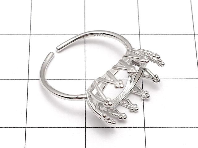 [Video] Silver925 Crown Ring Frame (Prong Setting) Horizontal Oval 14x10mm Rhodium Plated One Size Fits All 1pc