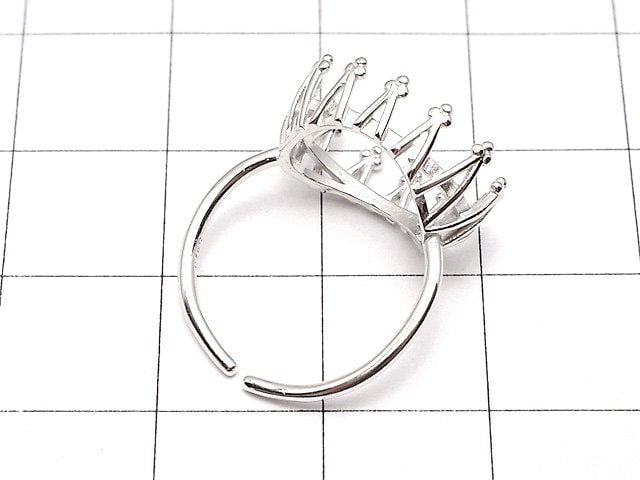 [Video]Silver925 Crown Ring Frame (Prong Setting) Horizontal Oval 14x10mm Rhodium Plated Free Size 1pc