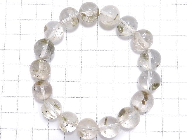 [Video][One of a kind] Green Tourmaline In-Quartz Round 12mm Bracelet NO.17