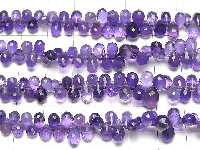 [Video]High Quality Amethyst AAA- Drop Faceted Briolette half or 1strand beads (aprx.7inch/18cm)