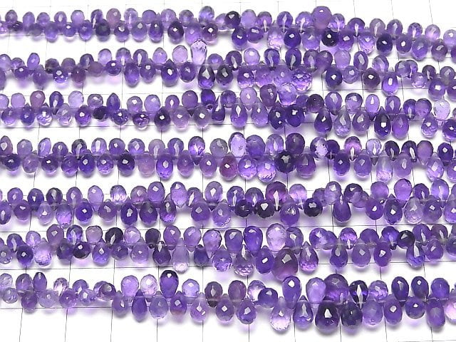 [Video]High Quality Amethyst AAA- Drop Faceted Briolette half or 1strand beads (aprx.7inch/18cm)