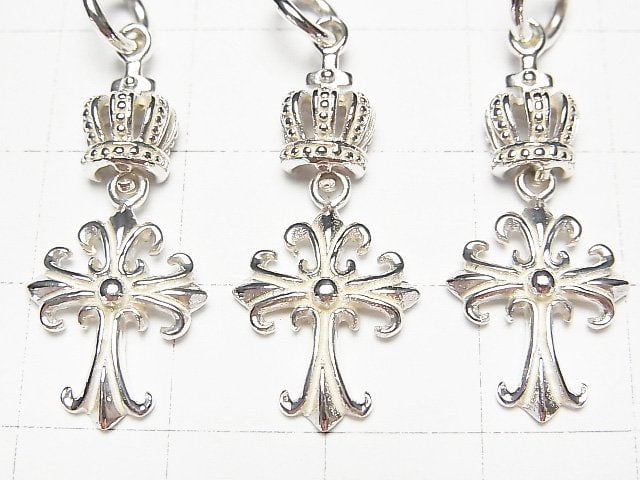 Silver925 Crown & Cross Charm 30x12x5mm No coating 1pc