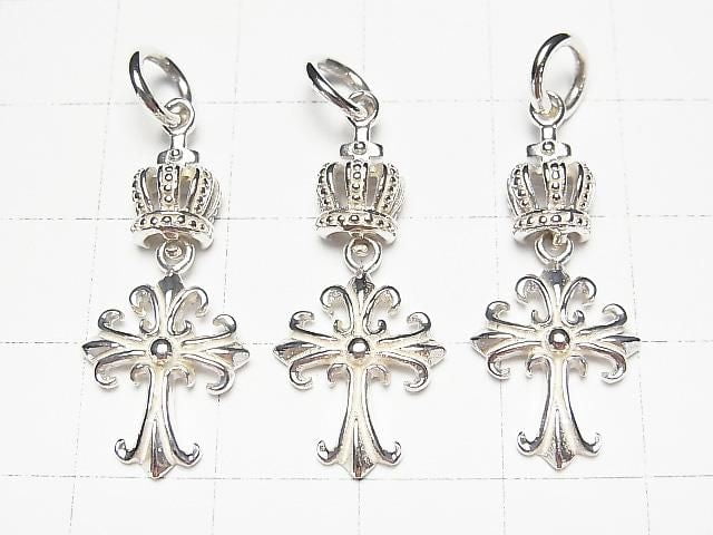 Silver 925 Crown & Cross Charm 30x12x5mm No Coating 1pc