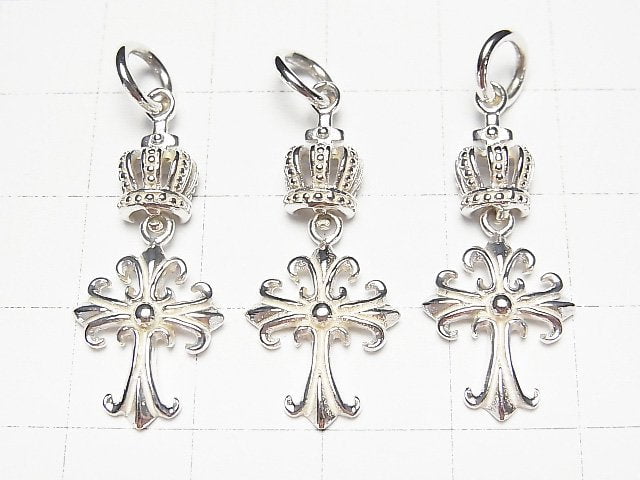 Silver925 Crown & Cross Charm 30x12x5mm No coating 1pc