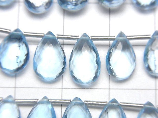 [Video] MicroCut High Quality Sky Blue Topaz AAA Pear shape Faceted Briolette half or 1strand (8pcs )