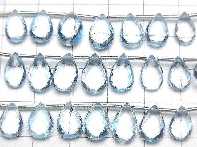 [Video] MicroCut High Quality Sky Blue Topaz AAA Pear shape Faceted Briolette half or 1strand (8pcs )