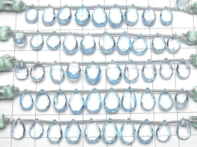 [Video] MicroCut High Quality Sky Blue Topaz AAA Pear shape Faceted Briolette half or 1strand (8pcs )