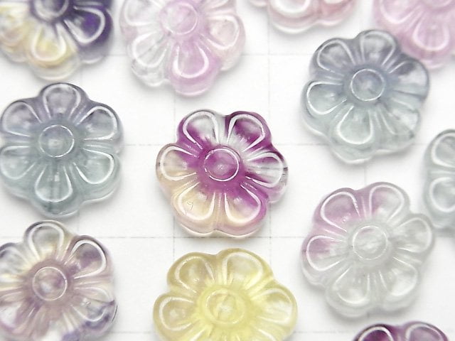 [Video] Multicolor Fluorite AAA- Flower Motif 14x13mm [Drilled Hole] 5pcs