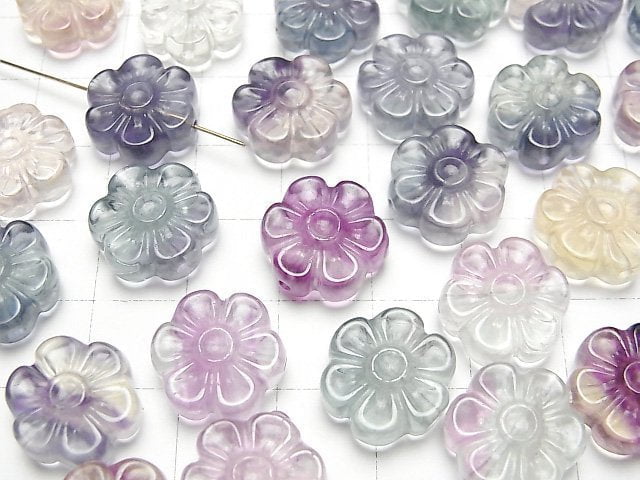 [Video] Multicolor Fluorite AAA- Flower Motif 14x13mm [Drilled Hole] 5pcs