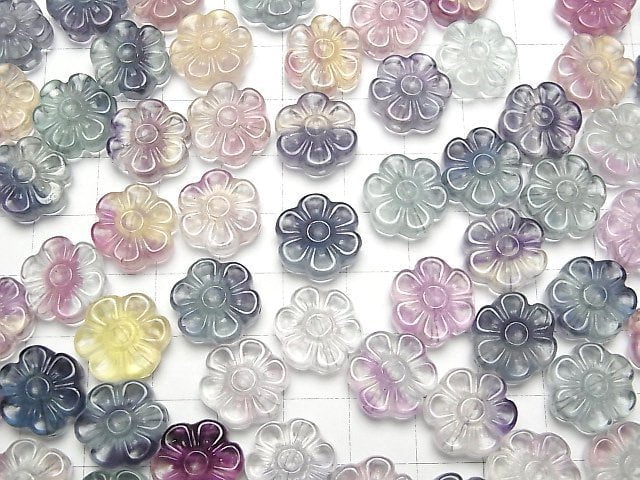 [Video] Multicolor Fluorite AAA- Flower Motif 14x13mm [Drilled Hole] 5pcs