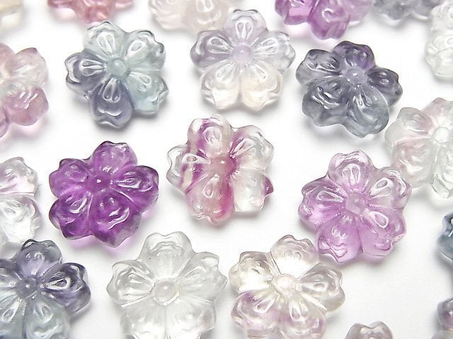 [Video] Multicolor Fluorite AAA- Flower Motif 12x13mm [Drilled Hole] 5pcs