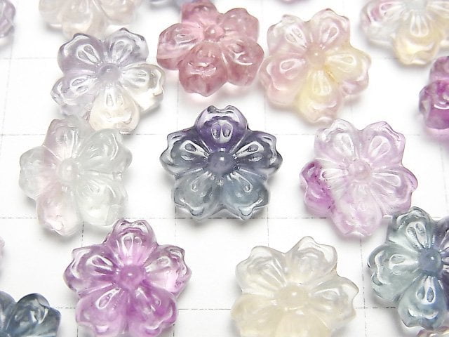 [Video] Multicolor Fluorite AAA- Flower Motif 12x13mm [Drilled Hole] 5pcs