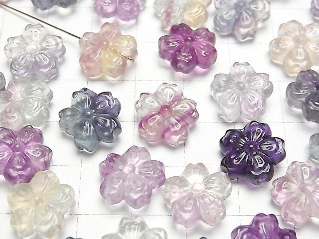 [Video] Multicolor Fluorite AAA- Flower Motif 12x13mm [Drilled Hole] 5pcs