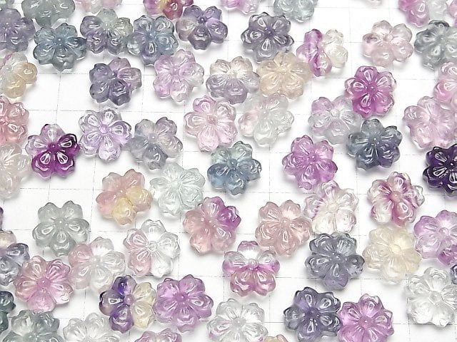 [Video] Multicolor Fluorite AAA- Flower Motif 12x13mm [Drilled Hole] 5pcs