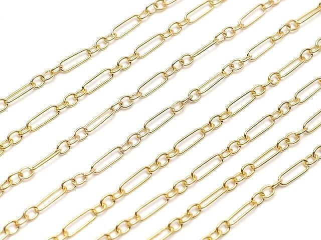 14KGF Figaro (long and short) chain, 5x1.5mm, 10cm