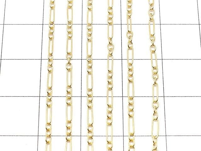 14KGF Figaro (long and short) chain, 5x1.5mm, 10cm