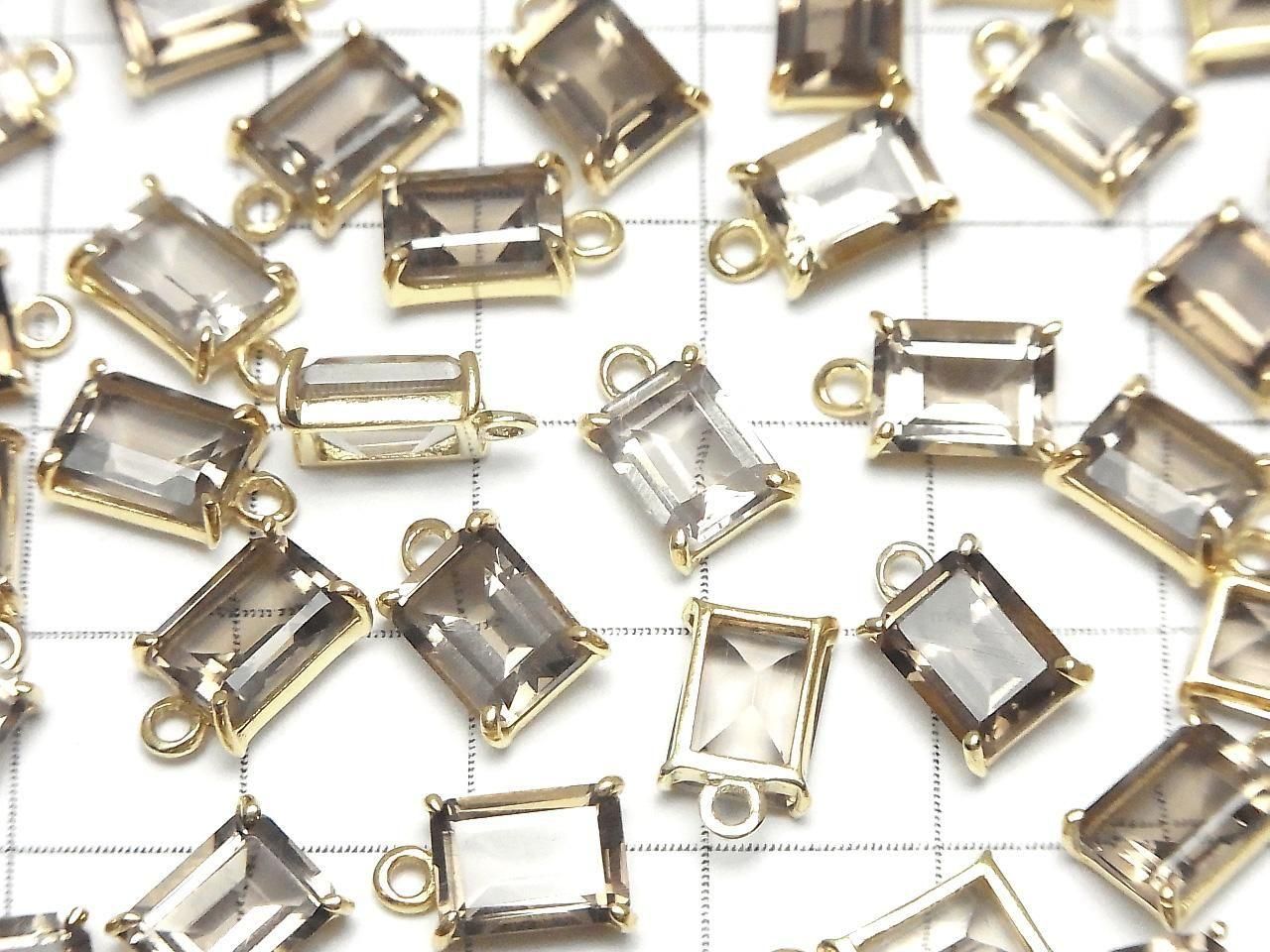 Quartz Fumé Haute Qualité AAA Sertissage Clos Rectangle Facetté 8x6mm 18KGP 2pcs