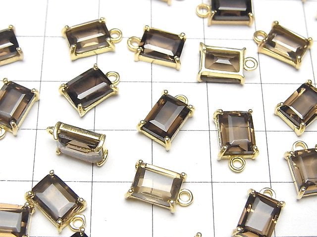 [Video]High Quality Smoky Quartz AAA Bezel Setting Rectangle Faceted 8x6mm 18KGP 2pcs