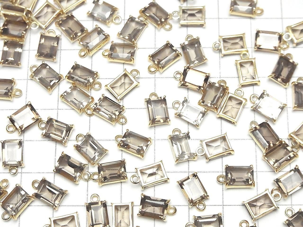 Quartz Fumé Haute Qualité AAA Sertissage Clos Rectangle Facetté 8x6mm 18KGP 2pcs