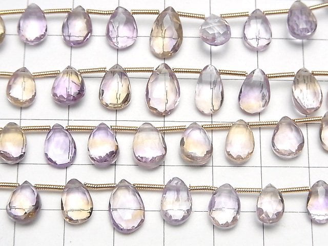 [Video]High Quality Amethyst x Citrine AAA- Pear shape Faceted Briolette 1strand (19pcs)