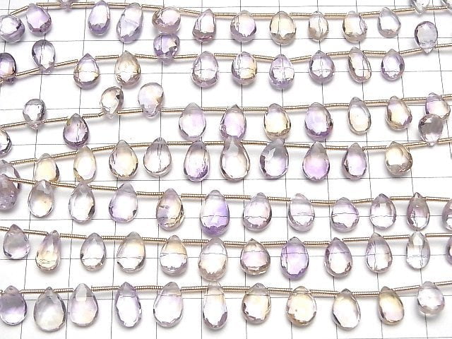 [Video]High Quality Amethyst x Citrine AAA- Pear shape Faceted Briolette 1strand (19pcs)