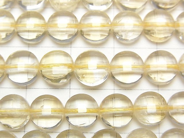 [Video] High Quality! Light color Citrine AA+ Faceted Coin 8x8x4.5mm half or 1strand beads (aprx.15inch/36cm)