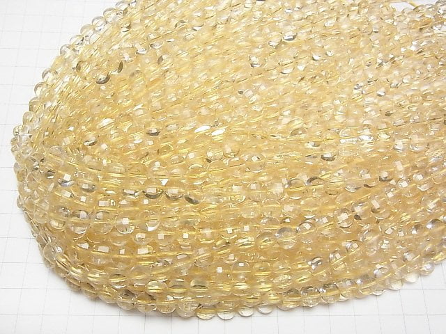 [Video] High Quality! Light color Citrine AA+ Faceted Coin 8x8x4.5mm half or 1strand beads (aprx.15inch/36cm)