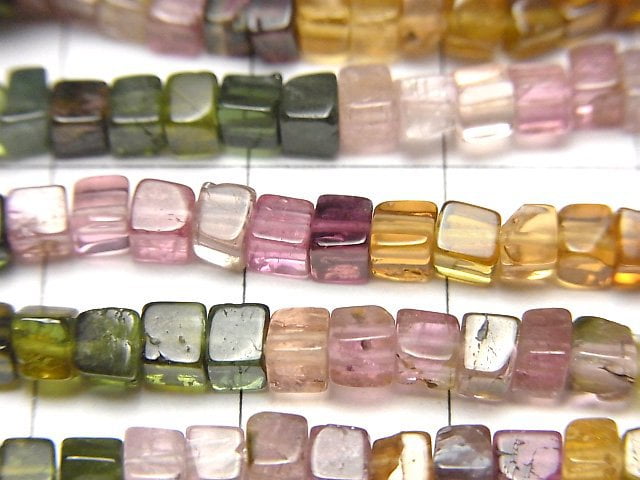 [Video]High Quality Multi color Tourmaline AA++ Cube half or 1strand beads (aprx.15inch/38cm)