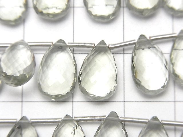 [Video] MicroCut High Quality Green Amethyst AAA Pear shape Faceted Briolette 1strand (8pcs )